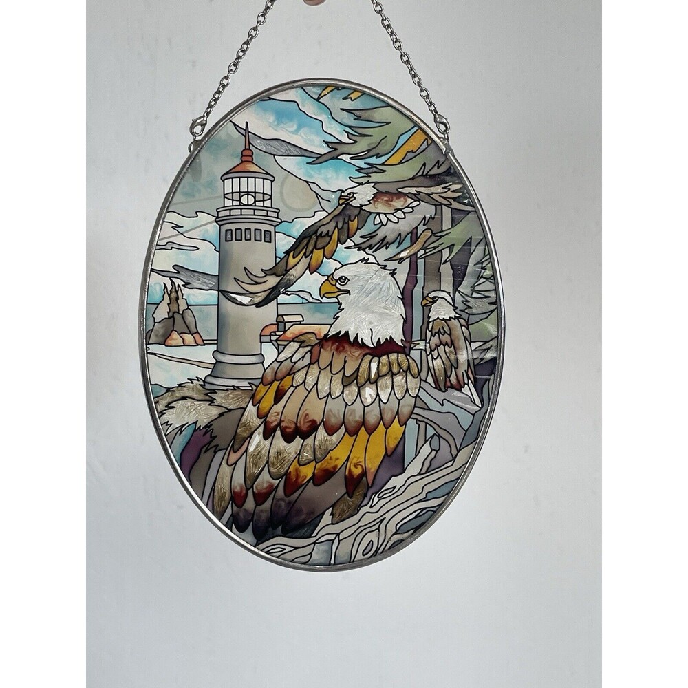 Stained Glass Eagle Lighthouse Beach Hanging Decor AMA